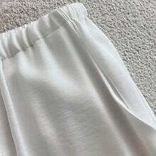 MewMuse.  Pantalones largos casuales de mujer de color blanco arrugado, adecuados para el uso diario en primavera/verano y salidas - Blanco - Ver 5