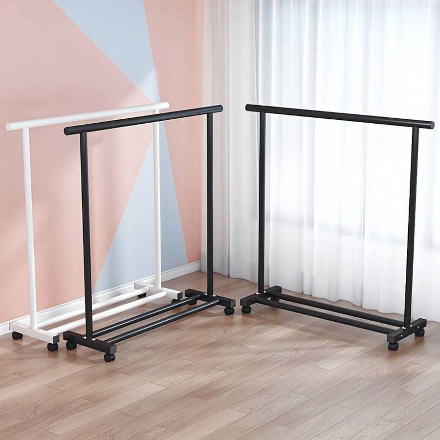 Space-Saving Metal Clothes Rack With Adjustable Hanging Rod – Suitable For Dormitories And Living Rooms, Durable Multi-Hook Design Allows For Hanging Multiple Garments, Clothing Rack - Black - View 1