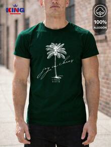 King T-shirt Playera 100% algodón de excelente calidad, esta playera garantiza una suavidad excepcional al tacto, cuello redondo con estampado "Joy in Chaos Palm Tree" y manga corta - Verde Oscuro - Ver 1