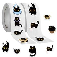 500pcs Small Black Cat Animal Stickers Roll - Self-Adhesive PVC Stickers, Suitable For Laptop, Water Bottle, Phone - Birthday Stickers, Can Decorate Notebook, Cartoon Stickers - Multicolor - View 12