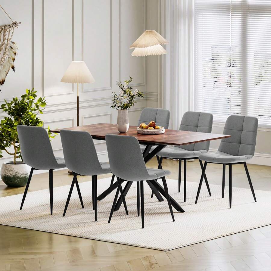 Luxstein Extendable Dining Table And Chairs Set Of 4, Concrete Effect Rectangular Table With Upholstered Linen Chairs For Dining Room, Kitchen - Wooden Dining Table + Gray Linen Dining Chairs - View 1