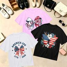 Choose One Of The Three Sets Women's T-Shirt America 250 Independence Day Patriotic Oversized Soft Breathable Casual Crewneck Short Sleeve Top Retro Summer Vibes 100% Cotton - 白色 - 查看 6