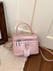 1 pieza Bolso de diseño de caja con patrón de rombos BEIKAMU, monedero para maquillaje, elegante bolso bandolera con cadena - Rosa - Ver 5