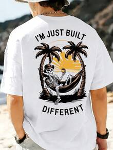 New Men's T-Shirt Made Of Pure Cotton With A Crew Neck And Palm Tree Hammock Holiday Print, Suitable For Holidays, Leisure, Comfortable, Soft, Breathable, A Summer Essential. - White - View 1