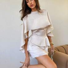 . .  Vestido de tirantes color albaricoque para mujer, chal desmontable, vestido mini sexy, lindo y retro romántico para citas - Blanco - Ver 5