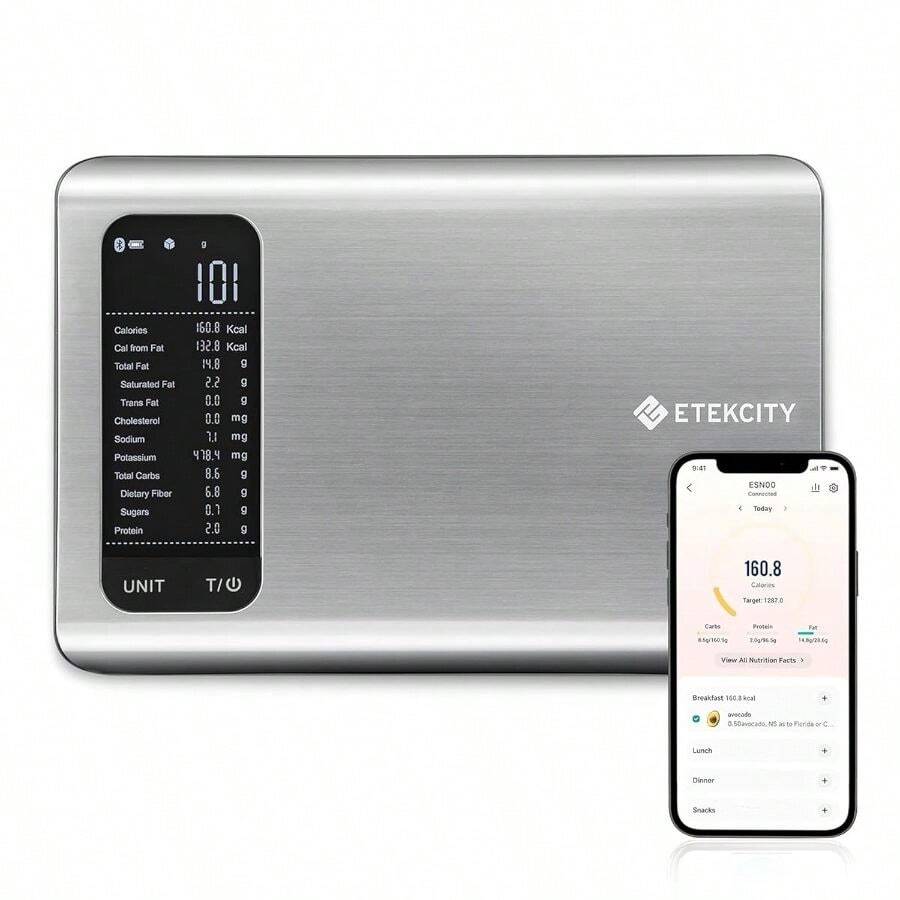 Food Kitchen Scale With Nutritional Calculator, App With 19 Nutrients Tracking, Calorie, Marco, Digital Grams And Ounces Weight Loss, Premium Stainless Steel, 11lb - 不銹鋼 1 - 查看 1