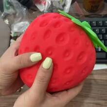 1pc Creative Realistic Large Strawberry Squeeze Toy, Soft Slow Rebound Stress Relief Tool For Students, Essential Stress Relief Gadget For Adults, Random Color - Red - View 2