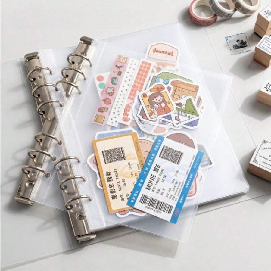 5 piezas de hojas de recambio para álbum de fotos A5 de 6 anillos, 1 funda transparente con cuadrícula, adecuado para almacenar fotos, tarjetas de juego, mercancía de celebridades y accesorios - Talla única para todos - Ver 1