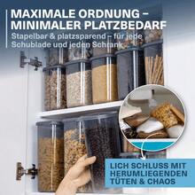 EVLINYA Peggy Aufbewahrungsdosen Set 36-teilig – Mix aus 4 Größen (1750 ml/1200 ml/550 ml/450 ml) für Küche & Vorratskammer, stapelbare, transparente Vorratsbehälter mit Deckel zur Organisation von Pasta, Reis, Müsli, Backzutaten, Snacks & Gewürzen – inkl. 54 Etiketten – mit Gewürzdosen mit Dosierdeckel - Übersicht 9