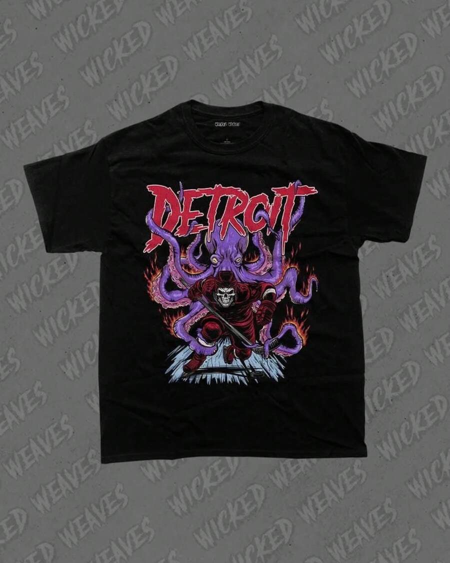 Detroit Hockey, Red Wings, Camisetas Gráficas, Camiseta con Diseño de Esqueleto, Camiseta de Merchandising, Camiseta de Regalo, Camiseta Pirata, Camiseta Vintage,