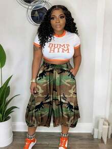 Women'S Casual Jeans With Camouflage Print, Featuring An Elastic Waist And Straight Cropped Design,Fall Pants Pants,Pants Pajama Pants Summer Pants Wo - Green - View 3