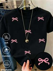 180 g Hecho en México, Moda Primavera/Verano 2026 Camiseta de manga corta, Estampado de dibujos animados, Estilo para parejas, Ropa interior/exterior, Cuello redondo informal para la oficina, Top unisex de una pieza - Negro - Ver 1
