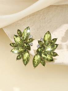 1 Pair Bohemian Alloy Rhinestone Inlaid Exaggerated Earrings For Women - Olive Green - View 3