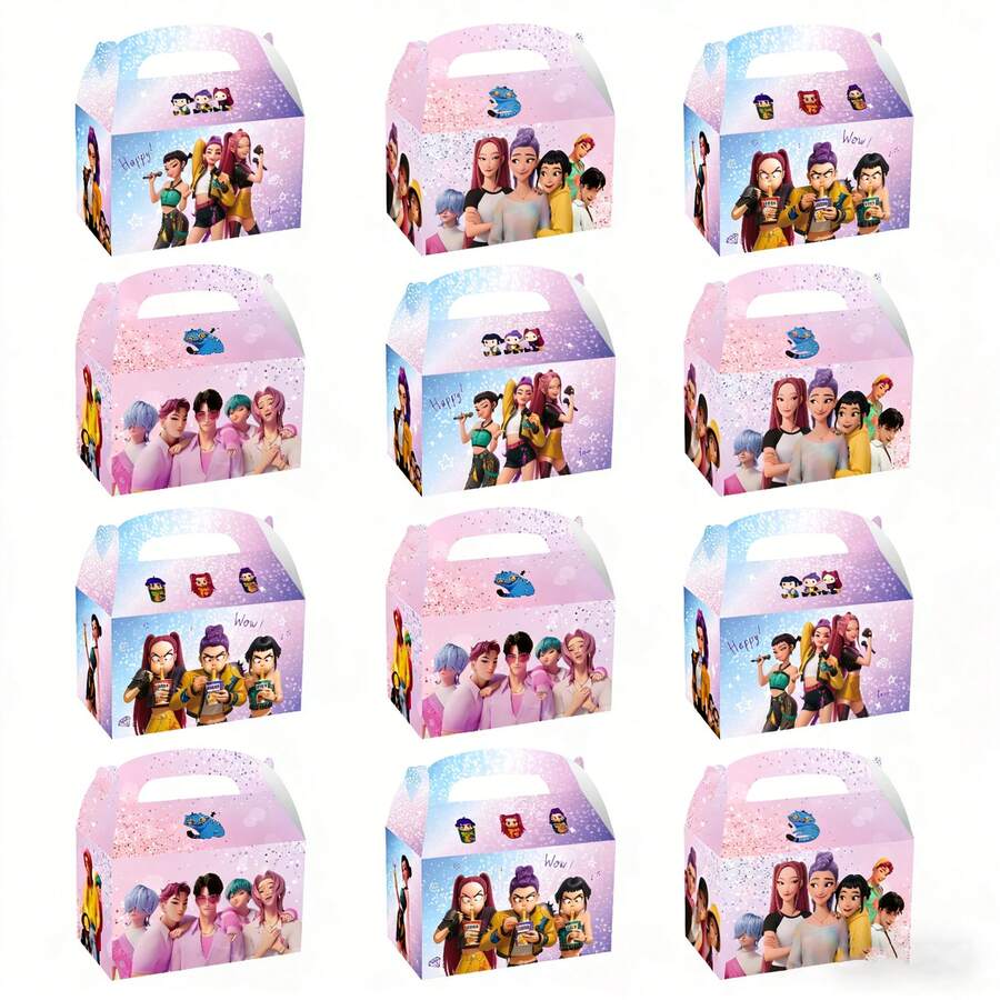 12 Pack K Pop Themed Party Gift Boxes, Reusable Handle Treat Boxes For Snacks Toys, Ideal For Birthday Party Favors Holiday Giveaways Official Authorized Product - Multicolor - View 1