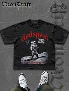 Men's NeonDrift Double-Sided Print T-Shirt, Short Sleeve Men's T-Shirt, 100% Cotton, Soft And Skin-Friendly, Unisex Style, Gifts For Spring Festival, Valentine's Day, St. Patrick's Day And World Cup -- Godspeed Drift Car Graphic T-Shirt, Urban Style, Vintage Racing Print, Breathable Cotton Casual T-Shirt For Car Enthusiasts And Urban Style Lovers. - 黑色 4 - 查看 2