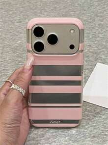 Einfache asymmetrische weiße Streifen Make-up Spiegel weiche Handyhülle kompatibel mit iPhone 17 Pro Max 17Pro 16 Pro Max 15 Pro Max 14 Pro Max 16 15 14 Plus 13 Pro Max 11 12 Pro Max 17 minimalistisches Splicing-Muster klare Rückseite stilvolle Stoßschutzhülle - Pink - Übersicht 2