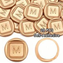 20 piezas Pegatinas de Sello de Cera Autoadhesivas con Patrón de Letra S, Adecuadas para Regalos, Sellado de Sobres de Invitaciones de Boda - Marrón - La letra M - marrón - Ver 11