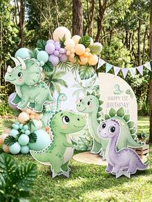 4pcs/1pc Large Dinosaur Cardboard Hollow Decoration, Dinosaur Birthday Party Backdrop Standee Yard Sign, Cute Dinosaur Photo Booth Prop, Party Supplies - Multicolor - View 2