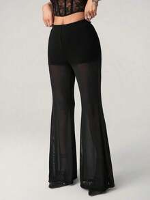 ICON Pantalones acampanados de talle bajo con encaje, de uso elegante y de moda para mujer, inspirados en el estilo y Y2K - Negro 4 - Ver 5