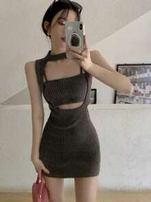 Women Short Dresses - Dark Grey - View 3