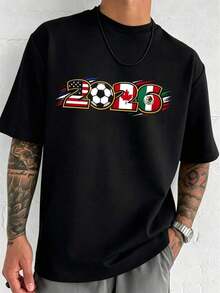 Camiseta para Hombre 2026 - Oficialmente Licenciada, Adecuada para Entrenamiento, 100% Algodón, Suave y Transpirable, Manga Corta con Estampado de Tres Banderas de Naciones, Lavable, Cuello Redondo, para Uso Casual y al Aire Libre. - Negro - Ver 6