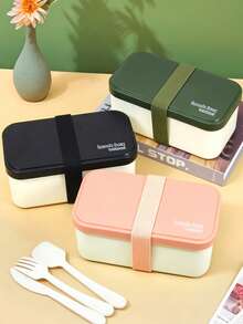 Caja Bento de Color Morandi Estética, Caja de Almuerzo Apilable Minimalista y de Moda con Correa y Utensilios, Sellada a Prueba de Fugas, Apta para Microondas, Para el Hogar, Picnic, Uso Diario, Adecuada para Oficina, Exterior, Escuela, Comedor Portátil - Multicolor - Ver 5