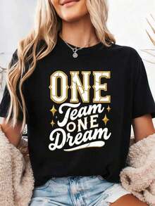 "One Team, One Phrase, One Dream" T-Shirt - Pure Cotton - 黑色 - 查看 1