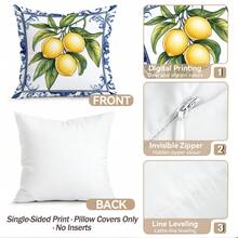 4pcs Mediterranean Style Lemon Pattern Pillow Covers, Single-Sided Printed Cushion Covers, Suitable For Living Room, Bedroom, Home Decor, All Seasons - Multicolor - View 4