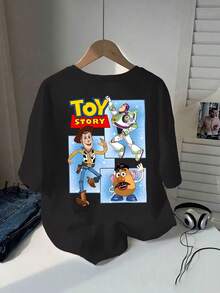 DISNEY Women's Toy Story T-Shirt - Official Woody & Buzz Lightyear T-Shirt, Soft, Breathable Short-Sleeved Crew Neck Top For Theme Parties, Casual Wear & Birthdays (Toy Story Movie Design) - 黑色 - 查看 2