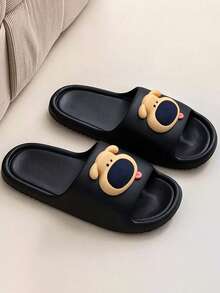 Lightweight & Comfortable Summer Outdoor Slippers, Breathable Unisex Slippers, Cute Puppy Couple Slippers, Flat Sandals - Black - View 3