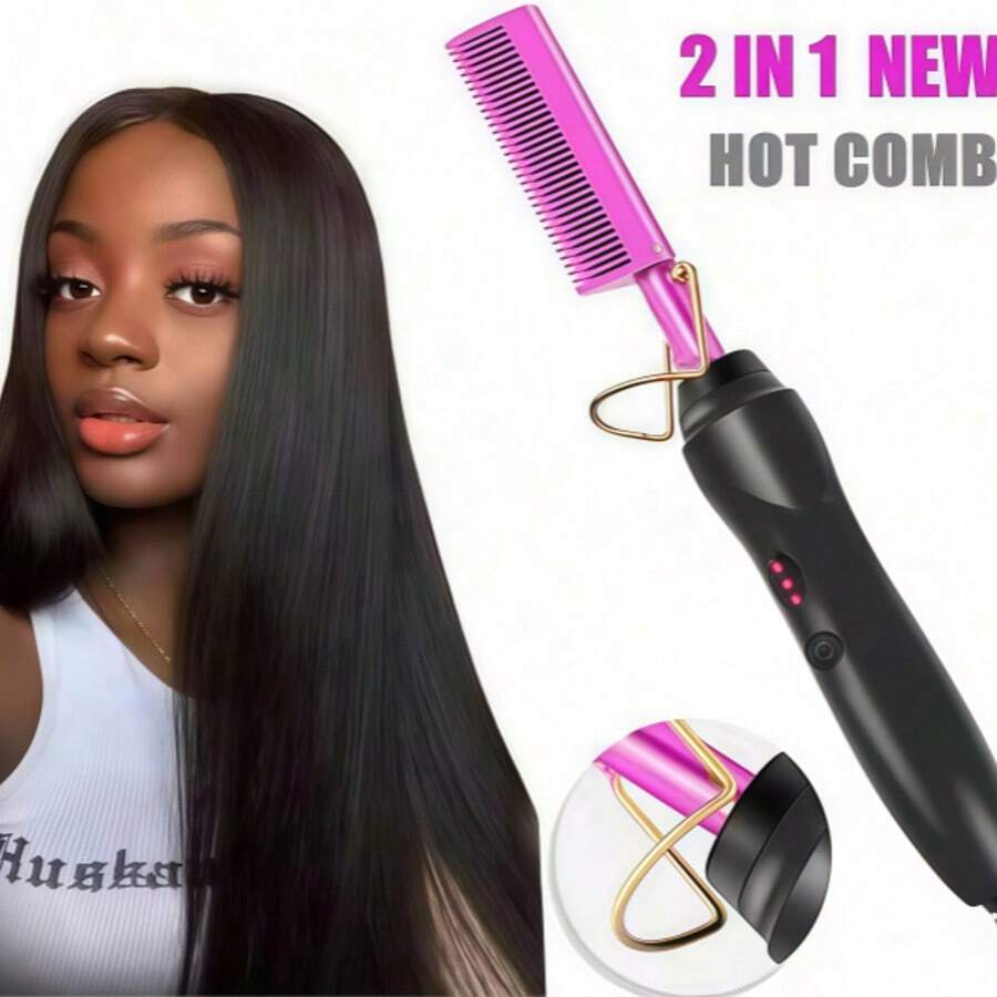LUYAO 2-In-1 Electric Hair Straightener & Curler, Dry & Wet Dual-Use Hair Straightening Brush, Hair Styling Tool