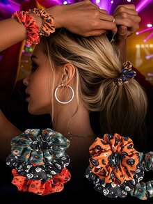 6er/3er/1er Pack Halloween Haargummis, gruselige orangefarbene Kürbis Haargummis, Totenkopf, Geist, Fledermaus, Spinnennetz, Skelett Haarreifen, elastische Haarbänder für Frauen, Halloween Geschenke, Haaraccessoires, Satin elastische Haargummis, Hochzeits Haargummis, Partydekoration, Thanksgiving Dekoration, Herbstparty Geschenke (zufällige Farbe), Kostümparty Haar - A - Übersicht 3