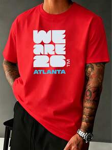 Diseño Simple y Versátil , Camiseta para Hombre, Estampado con Patrón de la Copa Mundial de Atlanta, Camiseta Deportiva de Verano Cómoda y Transpirable, Camiseta Deportiva de Fitness, Camiseta de Algodón. - Rojo - Ver 6