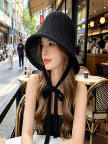 1pc Women's Crochet Bucket Hat, Fashion Neck Protection, Breathable Lightweight Summer Beach Travel Hat - Multiple Styles - View 3