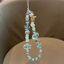 Transparent Blue Ocean Style Phone Lanyard With Starfish & Shell Beads, Fresh Summer Anti-Lost Strap Macaron Color Rocking Horse Phone Lanyard With Cute Cartoon Beads, Sweet Girl's Must-Have INS Style Anti-Lost Strap - Light Blue Fish - View 5