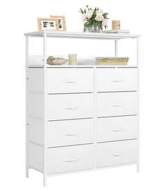 Tall 8 Drawer Chest With Double Shelves Large Storage For Bedroom Home - White - View 7