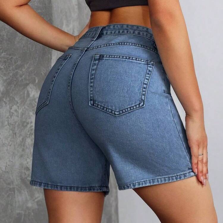 guang zhou mi qian shang mao  Tall Shorts vaqueros de tiro medio casual lavados para mujer estilo Y2K - Café integral - Añade 8