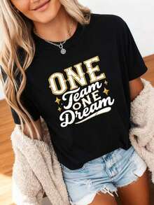"One Team, One Phrase, One Dream" T-Shirt - Pure Cotton - 黑色 - 查看 4
