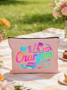 Bolsa de almacenamiento con cremallera de fibra de poliéster con patrón creativo de tema "Cargador" de cable de carga colorido, fácil de identificar. Esta bolsa de fibra de poliéster es suave y plegable, equipada con una cremallera para evitar que los artículos se caigan, almacenamiento de cable de datos, bolsa de almacenamiento de cargador, la cremallera evita que se caiga, ligera, gran capacidad - Multicolor - View 7