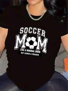 Short-Sleeved T-Shirt For Soccer Moms, The Preferred Choice For Sporting Occasions. Durable And Comfortable, Ideal For Outdoor Activities, With Modern Prints, The Best Choice For Casual Wear In The Living Room Or Dining Room. Everyday Wear - 黑色 - 查看 1