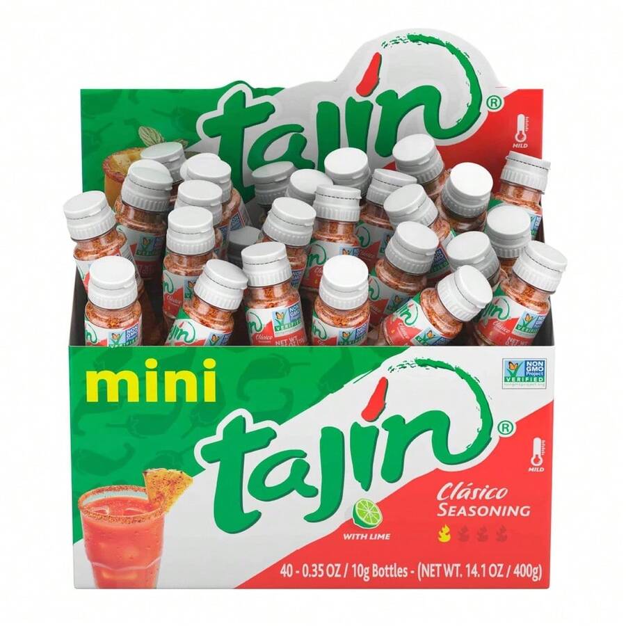 Tajin Clásico Seasoning, Mini Display Pack Of 40 Portable Bottles, Authentic Mexican Chili Lime Spice Blend For Fruit, Snacks, Tacos, And Cocktails, Zesty Flavor Enhancer, 0.35 Oz (Pack Of 1) - 0.35 Ounce (Pack Of 40) - View 1