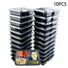 10/20/50pcs Kotak Makan Siang Bento Plastik Sekali Pakai 3 Kompartemen 30oz dengan Tutup, Aman untuk Microwave, Freezer, Dapat Ditumpuk, Grosir - MultiWarna - View 14