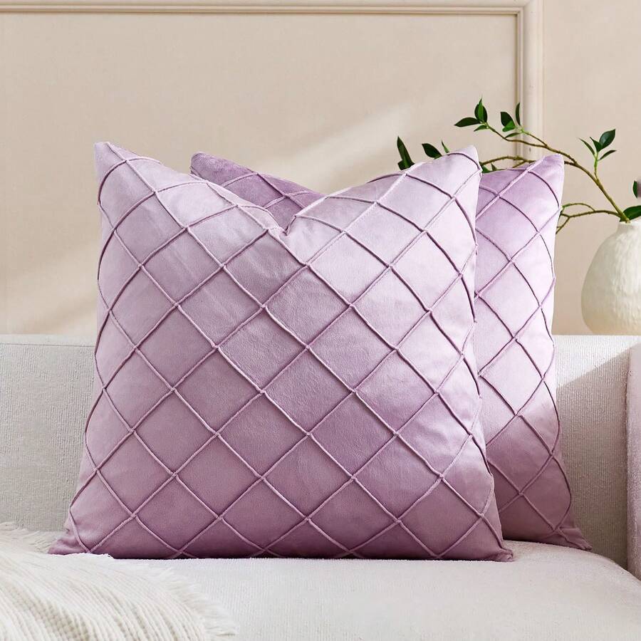 1pc/2pcs Rhombus Pattern Sherpa Pillow Cover (Pillow Insert Not Included), Square Cushion Cover, Holiday Home Decor Pillow, Soft & Cozy Linen-Like Fabric, Modern Decoration For Sofa, Bedroom, Dorm