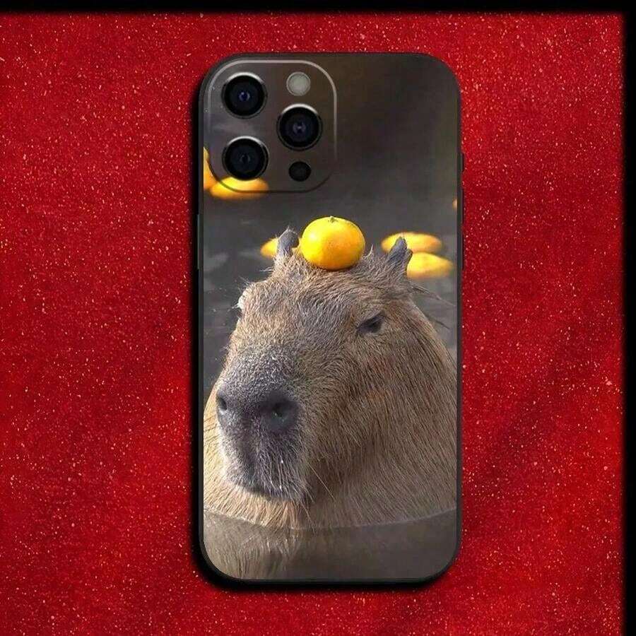 Cute Capybara Phone Case Compatible With 16, 15, 14, 13, 12, 11, Pro, X, XS, Max, XR, Plus, Mini Soft Black Cover, Compatible With 17 Pro Max Case, 17 Pro Case, 17 Case, 16 Pro Max Case - Z2 - 查看 1