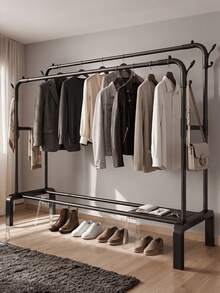 1PC Adjustable Stainless Steel Clothes Rack - Space-Saving, Foldable Design, Double Rods For Efficient Storage Of Clothes, Shoes, Hats, And Accessories - Easy To Assemble, Perfect For Bedroom, Dormitory, And Balcony Use, Minimalist Style Clothes Rack, Stylish - Multicolor - View 5