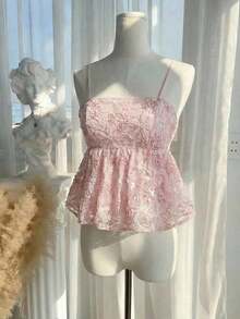 MOD Parte superior de camisola con bordado 3D romántico en rosa, parte superior con lentejuelas, parte superior brillante, elegante, clásica, vintage, romántica, de estilo clásico, cómoda, elegante, para vacaciones de verano y primavera, Día de San Valentín, ceremonias, vacaciones en la playa para mujeres, casual para mujeres, graduación, parte superior estilo babydoll - Albaricoque - Ver 9