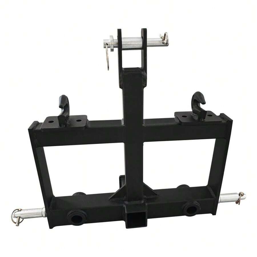 Enganche de remolque de 3 puntos para tractor - Receptor 2" resistente - Acero al carbono - 2 orificios para lanza de heno y 2 ganchos - Compatible CAT 0 y CAT 1 - Accesorio agrícola profesional - A - Ver 1