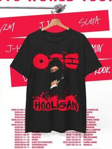 Bangtan Arirang Hooligan Graffiti T-shirt i kraftig bomull, unisex: Merchandise och present från Bangtans -konsertvärldsturné 2026, t-shirt, farsdagspresent, sommarkläder för män - Svart - Visa 6