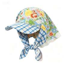 Bandana Style Sun Visor Cap, Retro Print Neck Cover Baseball Hat For Women - 藍格前簷 - 查看 1