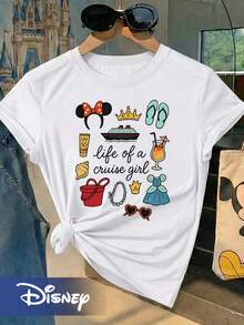 Disney Cruise Line T-Shirt | Minnie Mouse Ears + Pool Pattern, Versatile, Perfect For Trips With Friends Or Family Vacations, Cartoon Style, For Any Season - trắng - Xem 6